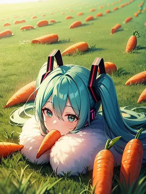 Hatsune Miku eating all the carrots in the field