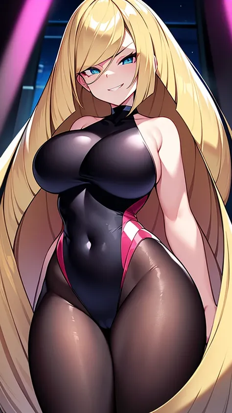 Lusamine、Big Breasts、Glossy competitive swimsuit、Dark bedroom at night、Smirking face、Evil female executive、Upper body emphasis、adult