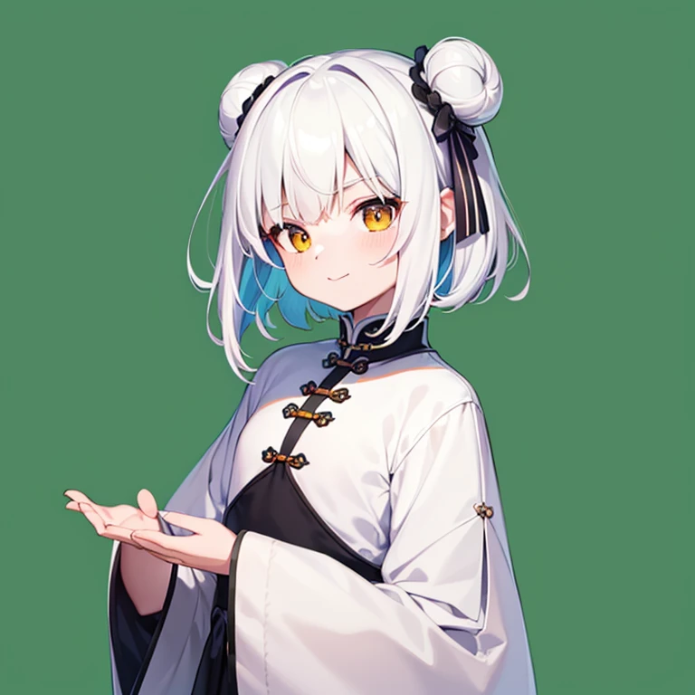 超A high resolution, Hmph, Best aesthetics, highest quality, Tabletop, Flat avatar, Perfect lighting、(colorful、Bright colors: 1.4)、White Hair,Shortcuts, Laughter,Little, Simple Background,Side Lock, Large oval eyes,Flat avatar,  Laughter, head shot, Simple ...