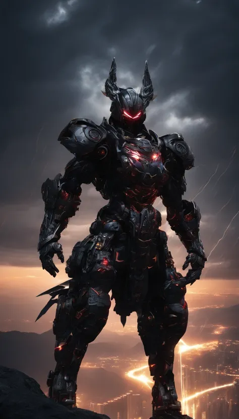 I saw the sky swept by strong winds and lightning.，The thunderclaps sound like the roar of the sky, deafening，The flashes are like a group of dragons dancing and chasing lightning and wind.。Behind the red-black mecha warrior, nine huge steel rings are rota...