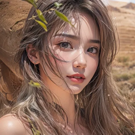 Hiding in the desert、Hair flow、 ((highest quality、masterpiece、8k、Best image quality、Ultra-high resolution、Award-winning works)、(Accurate anatomy:1.1)、(Look at me and smile:1.1)、Shining fair skin with Ultra-high resolution、The most detailed face、Ultra-high ...