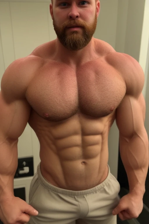 Muscle man beautiful sweat big chest small waist blonde beard