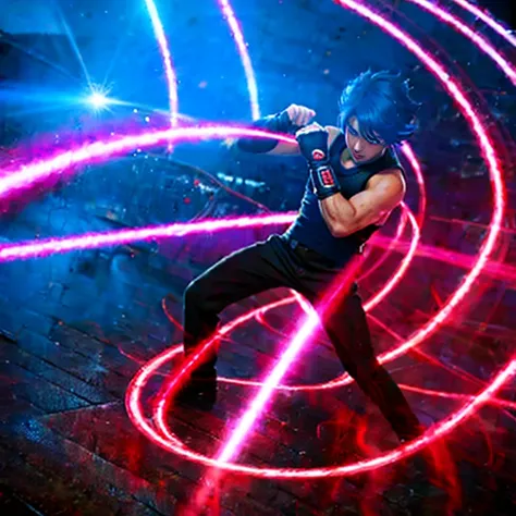 A boy of 18 years old making a gravity force attack, gravity lines in his fist, street warrior, ultra beautiful, ultra detailed, special light effects, 4k UHD, PHOTO  REALISTIC 