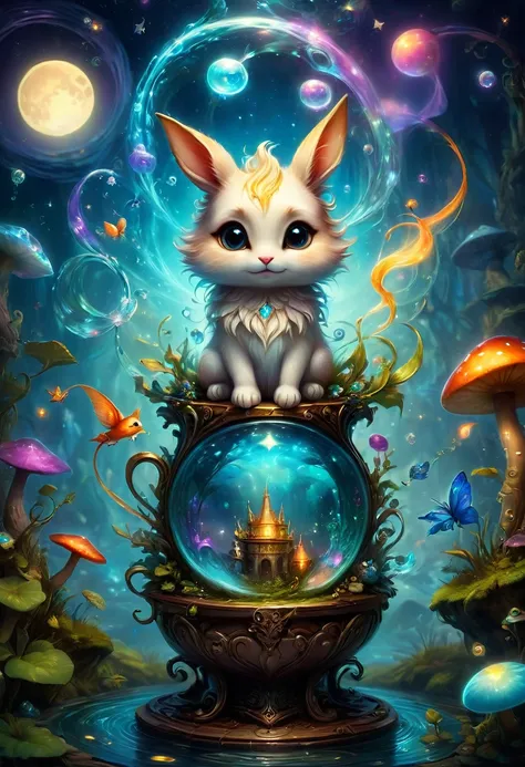 cute magic animals, chibi, by Alexander Jansson, best quality, masterpiece, very aesthetic, perfect composition, intricate details, ultra-detailed