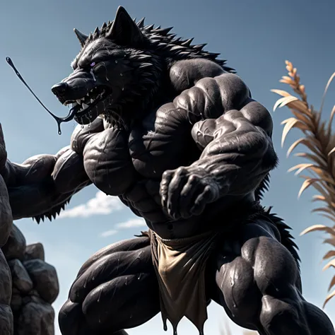 (highest quality:1.2), (masterpiece:1.2), anime, Super detailed
, 毛むくじゃらの雄のBlack wolf, Black wolf, great physique,Powerful Weapons, manly, Bodybuilder with muscles running all over his body
,((Pure sweat permeates the wolf&#39;s entire body.&#39;Muscular b...