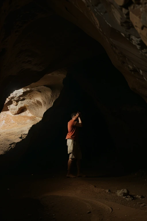 A person in a cave and hands around wanting to catch him