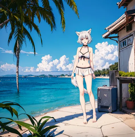 anime girl with cat ears and tail in a white bikini, neferpitou, holo is a wolf girl, anime catgirl, white cat girl, cute anime catgirl, seductive anime girl, beautiful anime catgirl, white - haired fox, holo if a wolf girl, wolf ears, attractive cat girl,...