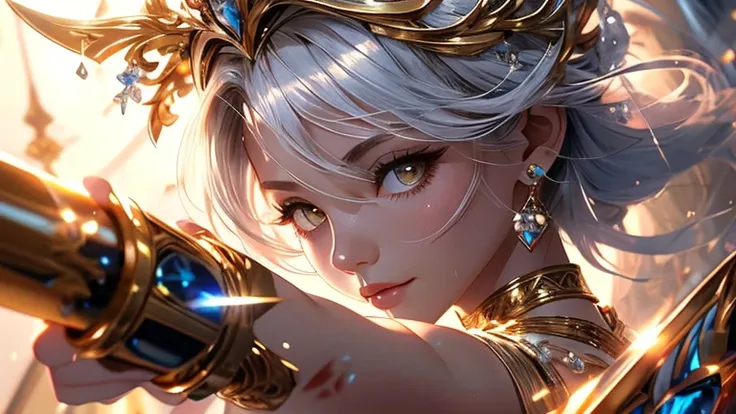 ((best quality)), ((masterpiece)), (detailed), woman with silver hair, holding a sword, (inspiration from artgerm:1.2), (pixiv c...