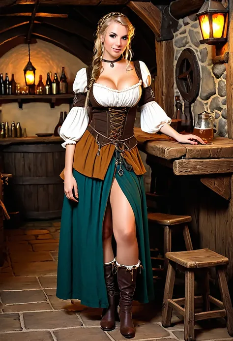 busty 25 year old tavern wench in a medieval fantasy tavern