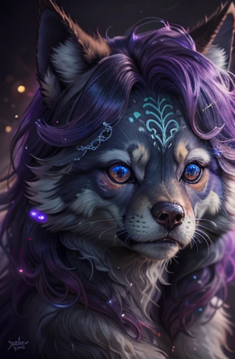 A close-up, high-quality prompt of a chibi werewolf girl with spirals in the background. The focus should be on the girls detailed and cute facial features, including her eyes, nose, and lips. The image should have a vibrant and high-resolution appearance,...