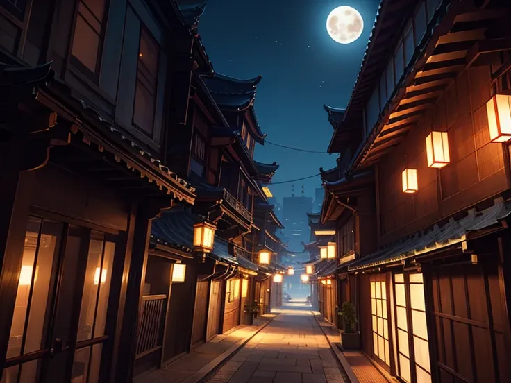 Onmyoji,male,night,full moon,modern,skyscraper,alley,Retro Perspective