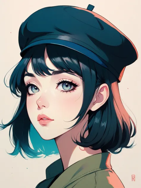 girl wearing a beret, very anime!!! anime!! intricate details, aesthetically pleasing pastel colors, poster background, art by conrad roset and ilya kuvshinov