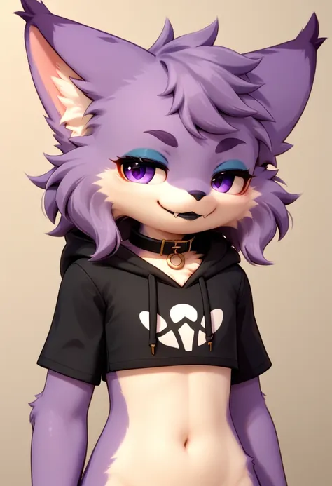 score_9,score_8_up,score_7_up, anthro lynx, furry art, medium hair, head tuft, shirtless, ((shota)), (purple fur), purple body, ...