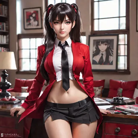 anime topless girl in red shirt and black tie posing for a picture, by Yang J, extremely detailed artgerm, rin tohsaka, artgerm jsc, artwork in the style of guweiz, beautiful digital artwork, artgerm. high detail, range murata and artgerm, style artgerm, i...