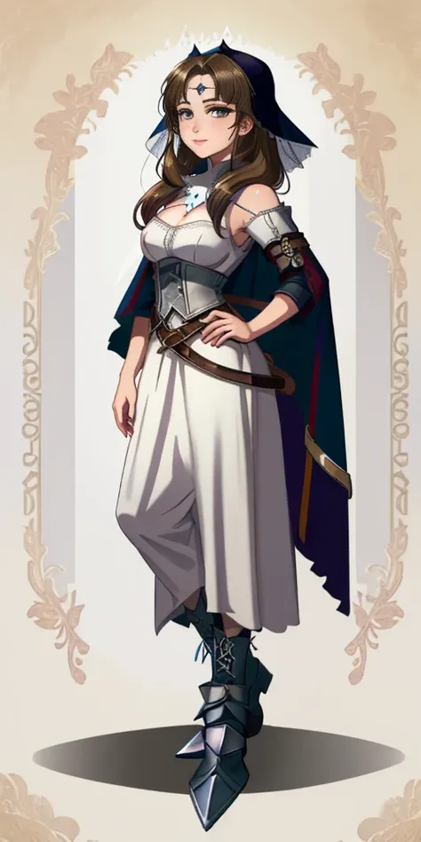 ((white background)) full body of a woman in a dress with a veil, feet together, standing feet together, military boots, beautiful fantasy maiden slave warrior, beautiful fantasy art portrait, fantasy Victorian art, medieval fantasy art, beautiful and eleg...