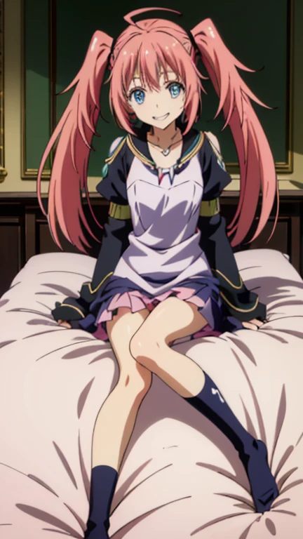 masterpiece, highest quality, high resolution，anime style、characters from tensura、milim　　　　　　　　　　　　　platinum pink hair（twin tail...