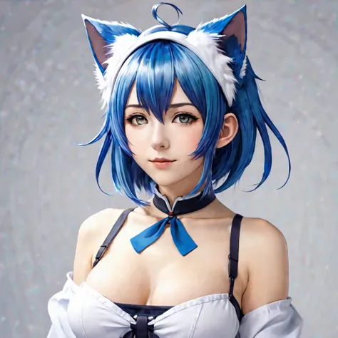 Topless anime girl with blue hair and ears with a cat ears, 2 d anime style, ayanami, 2 d anime, anime moe artstyle, by Shitao, rem rezero, anime style 4 k, 2 d art, 2d art, profile of anime girl, from arknights, by Puru, no type, by Kamagurka, rin