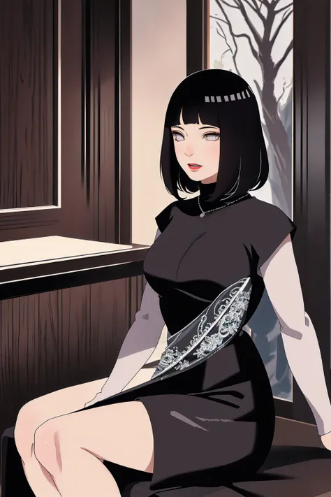 (Masterpiece - Ultra-Detailed, High Resolution) Prepare to be enchanted by a true masterpiece that combines ultra-detailed art with high-resolution rendering. This work shows a mesmerizing woman, with short, black hair, 1950s style, Hinata (1.3) and captiv...