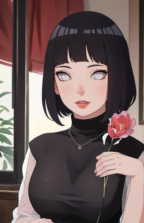 (Masterpiece - Ultra-Detailed, High Resolution) Prepare to be enchanted by a true masterpiece that combines ultra-detailed art with high-resolution rendering. This work shows a mesmerizing woman, with short, black hair, 1950s style, Hinata (1.3) and captiv...