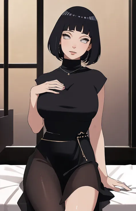 (Masterpiece - Ultra-Detailed, High Resolution) Prepare to be enchanted by a true masterpiece that combines ultra-detailed art with high-resolution rendering. This work shows a mesmerizing woman, with short, black hair, 1950s style, Hinata (1.3) and captiv...