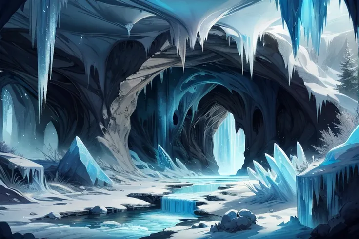 frozen, marbled, fantasy,landscape only、inside the cave、rock