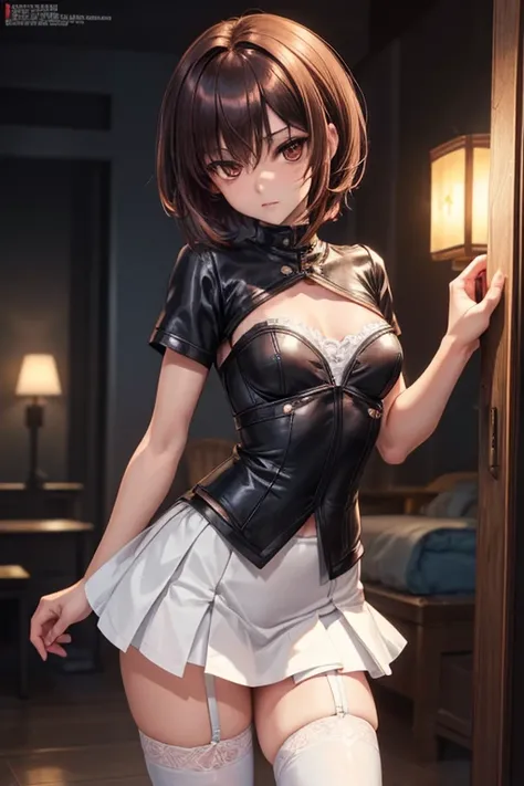 8K UHD, Digital SLR, Soft lighting, High quality, ((best quality)) ((best quality)), ((masterpiece)), (detailed), 4k image, anime style, beautiful teenage anime girl, black color A-line pleated skirt, shirt, fair caramel brown skin, symmetrical face, plump...