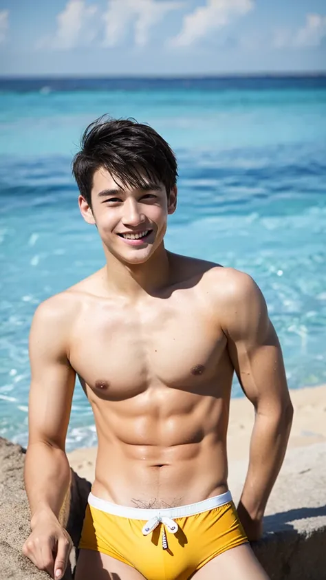 male　Age 25 Lifesaver swimwear smiling