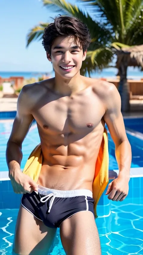 male　Age 20 swimwear smiling