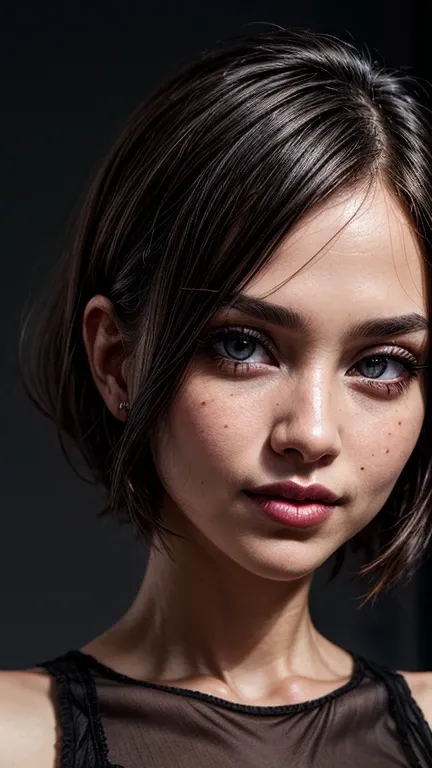 ((best quality: 1.5)) ((masterpiece)), Intricate details, Soft Focus, professional, real life, Real facial expression, Professional lighting, Dynamic poses, In a realistic and ultra-detailed rendering styleBREAK (Detail of 20 years old woman, (((Blackout G...