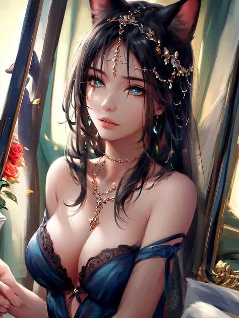 nime style, very fine illustration, high detail, dynamic angle, great detail, 8k, rose bushes quietly bloom at night. In the picture, a woman stands motionless, fascinated by the red roses, watching the flowers fall. Very good illustration, high detail, dy...