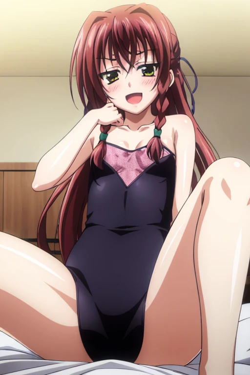 ((highest quality)), ((masterpiece)), (be familiar with), Perfect Face, indoor, Bedroom, Watching the audience,
One woman, Kiryu Aika,
Open Mouth, Ecstatic expression, blush, smile,
Small breasts, Flat Chest, Young Girl, , , Girl,
Long Hair, Braid,
Leg spr...