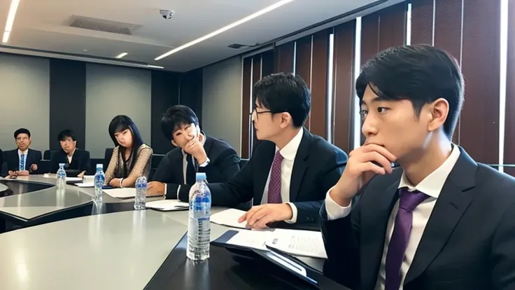 Afternoon work、Important presentations and meetings。
Preparing for your presentation、Meeting in the conference room、Serious expression。
Concentration and tension、sense of achievement。