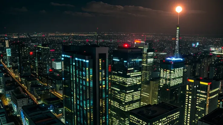 End of the dayを象徴する静かな夜景。
picture: Night City、Starry Sky、A scene where the lights of an office building go out。
atmosphere: End of the day、Anticipation for the next day。