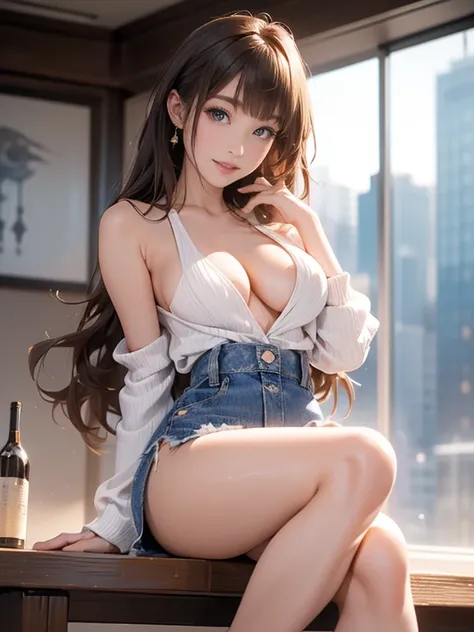 ((Extreme exposure))(High-definition image quality)極Realistic skin texture、High definition face(brown、Very long straight hair、Hair behind the ear、Beautiful moist brown hair、Smooth Hair)((Bright smile、Embarrassed expression))、Gaze(sexyな25歳の女の子、Idol Makeup、E...