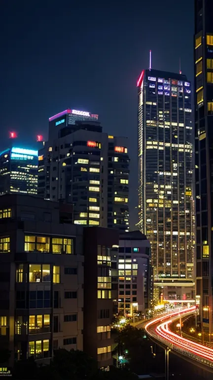 End of the dayを象徴する静かな夜景。 picture: Night City、Starry Sky、A scene where the lights of an office building go out。 atmosphere: End of the day、Anticipation for the next day。