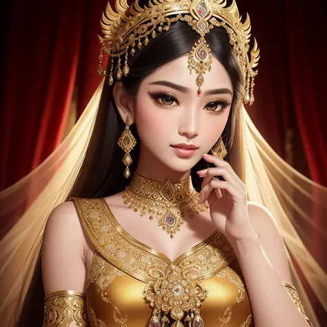 A breathtaking masterpiece depicting the Javanese goddess Arimbi, elegantly posed in human form, exudes a serene and captivating aura. This intricate and traditional piece, inspired by Wayang art, showcases exquisite detail in her human-like features and b...