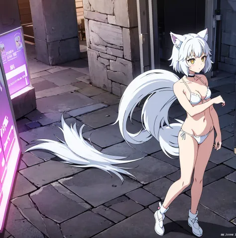 anime girl with cat ears and tail in a white bikini, neferpitou, holo is a wolf girl, anime catgirl, white cat girl, cute anime catgirl, seductive anime girl, beautiful anime catgirl, white - haired fox, holo if a wolf girl, wolf ears, attractive cat girl,...