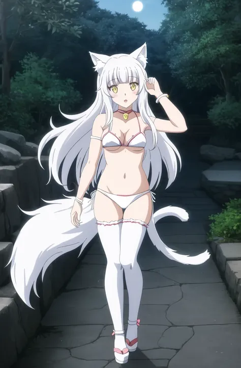 anime girl with cat ears and tail in a white bikini, neferpitou, holo is a wolf girl, anime catgirl, white cat girl, cute anime catgirl, seductive anime girl, beautiful anime catgirl, white - haired fox, holo if a wolf girl, wolf ears, attractive cat girl,...