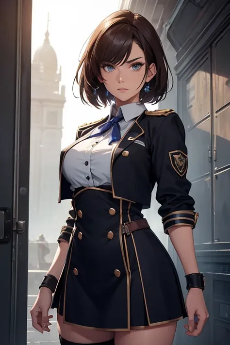 ​"masterpiece, top-quality, the Extremely Detailed CG Unity 8K Wallpapers, Ultra-realistic 8kCG, erfect artwork, The perfect female figure, Dramatic shadows, she is wearing a student girl uniform with a blue armband, She is a Commoner, with brown hair and ...