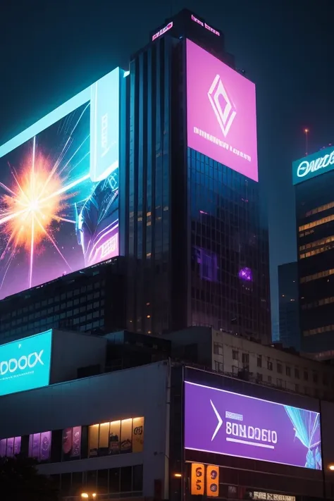 A rectangular billboard bathed in neon blue glow, adorned with lavender and royal blue hues, showcases the futuristic theme of "Android." Centered and readable amidst neon- lit letters, the eye-catching phrase "BUBLETRONIC" dominates the image. Behind this...