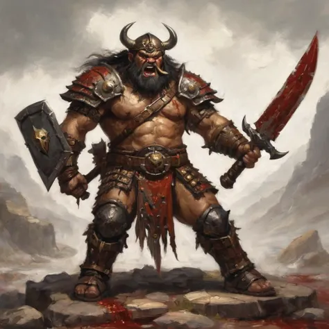 vrockwing bakemono, blood thirsty barbarian ragers wearing studded leather scrapped together armor and wielding 2 handed weapons