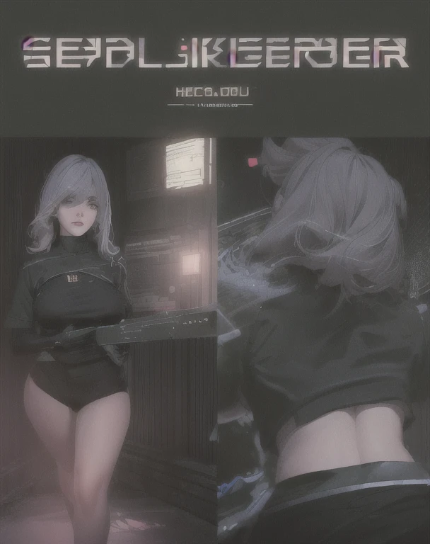 ((La mejor calidad)), ((obra maestra)), (muy detallado:1.3), ..............3D, Beautiful (cyberpunk:1.3) Mujer hacker, peinado corto,pelo corto, Volver al visor, cabello grueso, Terminal de ordenador operativo, Pantalla montada en la cabeza, computer serve...