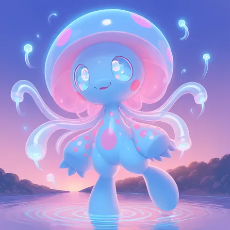 This digimon evolved by taking in jellyfish data growing tentacles by copying the biological features of jellyfish it has round eyes brimming with curiosity and once it finds something it likes it sticks too it and if it dislikes something it sends out bur...