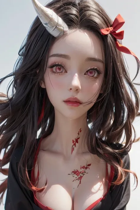 Anime girl posing for photo in horns and red dress, artwork in the style of Gweitz, Gweitz, Stunning Anime Face Portraits, Photorealistic Animation girl render, 3D Anime Real, Beautiful anime portraits, Cute realistic portrait, Anime-style 3D, Realistic An...