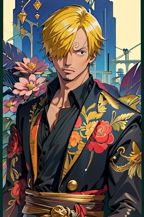 watercolor \(moderate\), (highest quality, masterpiece:1.3)
1man, sanji in anime one piece, short hair , yellow hair, black eyes...