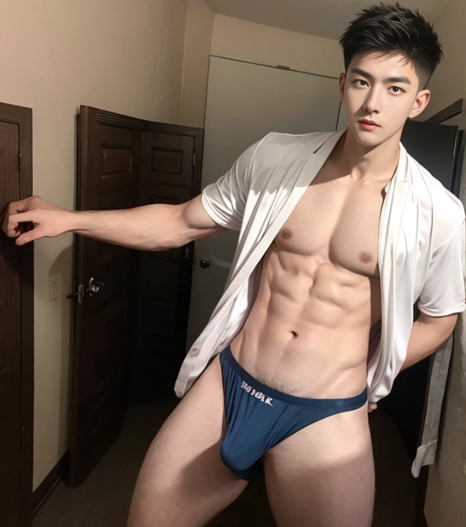 1 young handsome Chinese  guy，20yr old，police officers，Interpol，hallways，The gun is handsome，musculous, strong sport body，hairy bodies， dark skin,  Sexy police uniforms（Fine eye 1：3）Seduce, Sex Appeals, Alafard man shirtless carrying a backpack, muscular b...