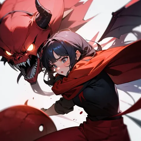 teenager girl fighting a demon