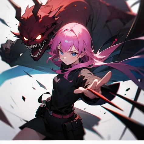 teenager girl fighting a demon