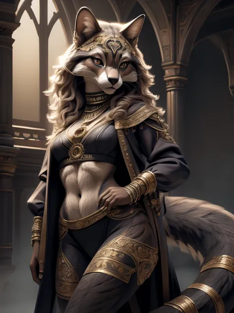 full body anthropomorphic female character with a long furry tail, wearing sexy underwear, vibrant fur colors, detailed facial f...