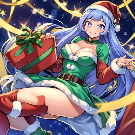 nejire hado wearing sexy christmas outfit, cleavage, seductive, mischievous smile, solo